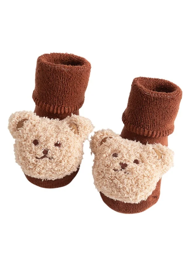 بامبيميسي جوارب أطفال بتصميم وجه دب ثلاثي الأبعاد لطيف للمواليد الجدد - بني داكن موديل